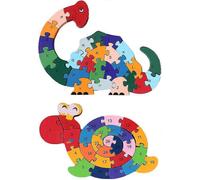 2pcs Wooden Animal Puzzles, Alphabet Jigsaw Puzzle Building Blocks Alphabet Animal Puzzle For Children Toddlers-snail& Dinosaur