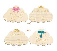 2pcs Wooden Baby Announcement Sign, Double-Sided Newborn Board Gender Reveal Sign Hello World New Baby Plaque Birth Announcement Sign for Hospital New Parents Nursery Baby Shower (Cloud)