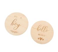 2pcs Wooden Baby Growth Cards Round Milestone Signs | Ready Printed Lettering, Timber Finish, for Newborn Albums, Birthday Photos and Scrapbooking Keepsakes