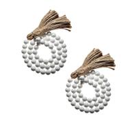 2PCS Wooden Beads String, Farmhouse Wooden Beads Decorative Beads Garland with Tassels for Boho Home Decor Wall Hanging Decoration