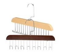 2PCS Wooden Belt Hanger for Closet with 8 Hooks Anti Slip Multi Hook Coat Rack Multifunctional Hanger with Multiple Hooks for Ties Scarves (Beige+Brown)
