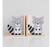 2Pcs Wooden Bookends for Kids - Adorable Cartoon Book Ends, Book Stoppers Holders, Children's Room & Nurseries Decoration for Shelves, Raccoon