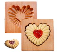 2Pcs Wooden Cookie Molds 4 x 4 x 1 Heart Shape Cookie Cutter Sandwich Biscuit Baking Molds Embossing Craft Decorating Baking Tools for Halloween,Thanksgiving,Christmas