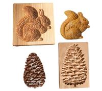 2PCS Wooden Cookie Molds Adorable Pinecone & Squirrels Shaped Cookie Stamps Non-Stick Easy Release Washable Reusable Baking Molds for Kitchen Bakery