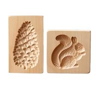2Pcs Wooden Cookie Moulds for Baking - 3D Carved Squirrel & Pinecone Biscuit Press Stamp, Reusable Gingerbread & Shortbread Embossing Mold, DIY Cake Craft Tool for Christmas, Thanksgiving, Easter