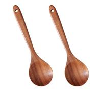 2PCS Wooden Cooking Spoons Set, Natural Wood Spoon & Spatula, Large Long Handle for Mixing, Baking, Serving and Stirring in Deep Containers, Good Grip Kitchen Utensils