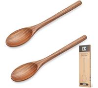 2Pcs Wooden Cooking Spoons, Wood Serving Spoons for Nonstick Cookware, Natural Acacia Wooden Mixing Spoons for Stirring Tasting, or Baking, Heat Resistant Durable Wooden Kitchen Utensils