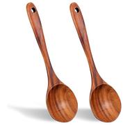 2PCS Wooden Cooking Spoons, Wooden Spoons for Cookings, Natural Wood Spoon, Good Grip Large Cooking Spoon and Woodens Spatula for Mixing, Baking, Serving and Stirring