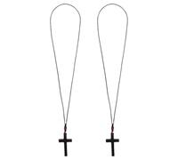 2pcs Wooden Crucifix Pendant Necklace for Men and Women, Hand Finished | Black Ebony Wood and Thread Chain, Lightweight Unisex Faith Jewelry, Daily Wear or Youth Ministry