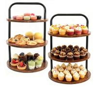 2PCS Wooden Cupcake Stand for 100 Cupcakes - 3-Tier Large Round Dessert Table Display Set with Cupcake Tower, Tiered Tray,Cake Tray and Serving Tray for Wedding, Party, Anniversary, Farmhouse Decor