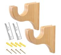2PCS Wooden Curtain Rod Brackets, Non-Slip Wall Mounted Curtain Rod Holders with Screws for Bathroom, Living Room, Kitchen