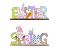 2Pcs Wooden Easter Table Decorations, Carrot Bunny Easter Spring Decor Set, Wooden Table Sign Farmhouse Ornament for Home Party Supplies
