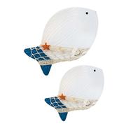 2pcs Wooden Fish Wall Hanging Ornament Set, Blue Mediterranean Decor