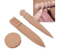 2PCS Wooden Grinding Sticks with Cake Shape Polisher Leather Craft Edges Burnisher Set for Polishing Shaping Sanding
