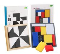 2Pcs Wooden Hidden Block Puzzle & Logic Brain Teaser Puzzles Set, Logic Puzzle Games for Adults, Colour Genius Square Game for Shape Matching, Thinking Training Educational Toy for Brain Teasers