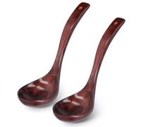 2Pcs Wooden Ladle, Kitchen Long Handle Ladle Cooking Serving Ladles Large Chinese Soup Spoons Non-Stick Wooden Spoon Wooden Soup Ladles Porridge Spoon with Hanging Hole for Home(L)