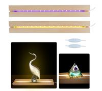2Pcs Wooden Led Light Base 11.81In, Lighted Stand Lights Display Wooden, for with USB Switch Acrylic 3D Crystal Glass Resin Art (Colorful) (L1002)