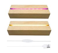 2Pcs Wooden LED Night Light Base, 7 Colors Brightness Adjustable Rectangular Wooden Lighted Base for Acrylic Crystal Glass Plate Resin Art