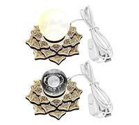 2pcs Wooden Lotus Light Base, Led Light Display Bases Stand Lotu Display Pedestal Crystal Sphere Display Stand with USB Cable for Glass Pedestal, 30-150 mm Sphere