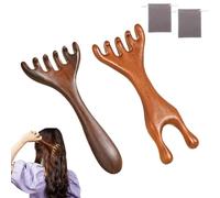 2pcs Wooden Meridian Massage Comb - Sandalwood Head Relaxation Tool with Wide Teeth for Hair Care & Stress Relief (A)