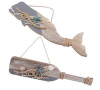 2pcs Wooden Ocean Wall Hanging Ornament Paddle Dolphin Decor