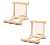 2Pcs Wooden Parrot Swing Mirror - Fun Bird Toy for Small Birds