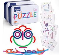 2pcs Wooden Pattern Blocks Sticks and Rings Learning Set,Smart Sticks for Kids 3 4 5 Years,Puzzle Stick Building Toys,Montessori Brain Blocks Preschool Toys Learning Resources (2PCS)