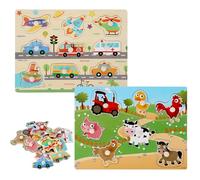 2Pcs Wooden Peg Puzzles for Toddlers 4 5 6-Year-Old Kids Learning Educational Toys for Boys Girls Birthday Gifts (Colorful2)