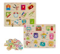 2Pcs Wooden Peg Puzzles for Toddlers Kids - Toddler Jigsaw Puzzles 2-3 Years Old - Learning Peg Puzzle Set for Chrismas Birthday Gifts - Stationery and Electrical Appliances Theme