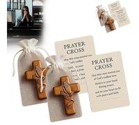 2PCS Wooden Prayer Cross Pocket Card,Handmade Prayer Hands Cross,A Pocket-Sized Sanctuary,Handcrafted Wooden Comfort Crosses,Mevious Prayers Crosses Gift,A Silent Embraces of Faith