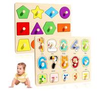 2Pcs Wooden Puzzle for Toddlers, Wood Peg Puzzle for Preschool Kids, Montessori Educational Jigsaw Puzzles, Number Wooden Peg Puzzles for 1 2 3 4 Year Olds Girl Boy Birthday Gifts