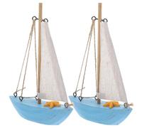 2pcs Wooden Sailboat Model Miniature Ship Figurine 17.30x10.80x2.50cm