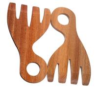 2pcs Wooden Salad Servers, Serving Utensils for Pasta Fruit and Bowls | Smooth Finish, Easy to Rinse and Dry, One-handed Grip, Brown Design for Home Cooks, Buffets, Barbecues