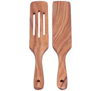 2pcs Wooden Slotted Turner Spatula Set, Teak Wood Cooking Utensils with Long Handle for Non - Stick Cookware, Natural Kitchen Tools for Stirring Mixing Salad