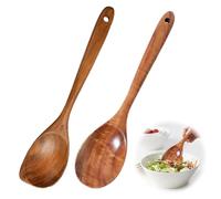 2PCS Wooden Spoons for Cooking, Large Heat-Resistant Wooden Cooking Spoons - Natural Non-Stick Kitchen Utensils, Durable Round Corner Spoons for Safe Stirring & Mixing