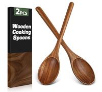 2PCS Wooden Spoons for Cooking, Natural Acacia Wood Cooking Spoons, Large Serving Spoons for Nonstick Cookware, Heat Resistant Durable Wooden Kitchen Utensils for Mixing Salad, Serving and Stirring