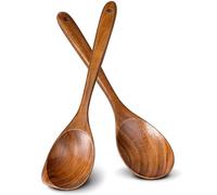2Pcs Wooden Spoons for Cooking, Natural Premium Teak Wood Spoon & Corner Spoon, Good Grip Large Cooking Spoons Spatula, Heat Resistant Wooden Kitchen Cooking Utensils Set for Nonstick Cookware