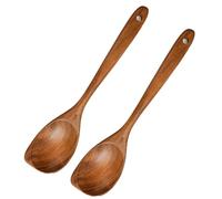 2Pcs Wooden Spoons for Cooking, Wooden Spoons Cooking Utensils Heat Resistant, Natural Premium Teak Wooden Spoon Set, Good Grip Wooden Spatula Non Stick Kitchen Utensil
