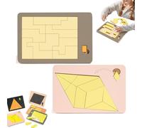 2PCS Wooden Tangrams Board Puzzle Game,Tangrams Puzzle Pattern Blocks Brain Teasers Game,Geometry Logic IQ Game,Wood Board Jigsaw Brain Teaser Toy,Montessori Educational Learning Toys for Kids (A)
