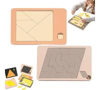 2PCS Wooden Tangrams Board Puzzle Game,Tangrams Puzzle Pattern Blocks Brain Teasers Game,Geometry Logic IQ Game,Wood Board Jigsaw Brain Teaser Toy,Montessori Educational Learning Toys for Kids (B)