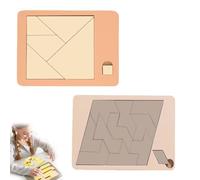2PCS Wooden Tangrams Board Puzzle Game, Wooden Blocks Puzzle, Geometric Tangrams Brain Teasers Jigsaw 3D Logic IQ Game, Colorful Shape Pattern Montessori STEM Educational Toys for All Age (B)