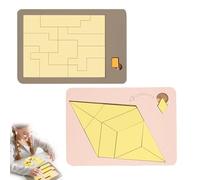 2PCS Wooden Tangrams Board Puzzle Game, Wooden Blocks Puzzle, Geometric Tangrams Brain Teasers Jigsaw 3D Logic IQ Game, Colorful Shape Pattern Montessori STEM Educational Toys for All Age (A)