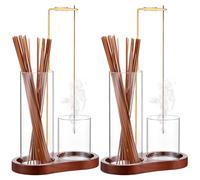 2Pcs Wooden Upside Down Incense Holder for Sticks with Removable Glass Ash Catcher 2-in-1 Incense Holder for Yoga Spa Madiation home decor