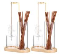 2Pcs Wooden Upside Down Incense Holder for Sticks with Removable Glass Ash Catcher 2-in-1 Incense Holder for Yoga Spa Madiation home decor (Wood Color)