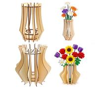 2PCS Wooden Vase for Lego Flowers, 3D Flower Vase for Lego Botanicals