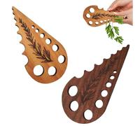 2Pcs Wooden Vegetable Leaf Separator, Exquisite Teardrop Herb Stripper Tool with 8 Sizes Round Holes, Practical Kitchen Gadgets Gifts for Bakers, Chefs & Home Use, Wood Stem Leaf Remover