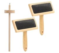 2PCS Wool Processing Tools Hand Carders with Smooth Maple Spindle Ideal for Needle Felting and Fiber Arts Wool Carders with Spindle Set