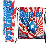 2PCS World Cup America Drawstring Bag and Arm Sleeves Set World Cup Merchandise Sleeves to Cover Arms for Men Women Drawstring Soccer Bag Suitable for Sporting Events and Everyday Use