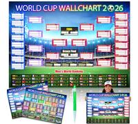 2PCS World Cup Football 2026 interactive Foldable Poster Handwritten Watercolor Pen Team Information and World Cup Football Match Schedule Chart Bedroom Gymnasium Wall Display Fan Poster Gift 58x42cm