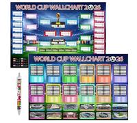 2Pcs World Cup Football Wall chart 2026,87*58CM Foldable World Cup Football Schedule Poster,Handwritten 48-Team Tournament Fixtures All Matches Showcase Chart,Great World Cup Gifts for Soccer Fans